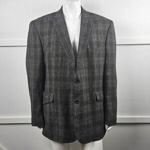 Joseph Abboud White Plaid Two Button Blazer Sport Coat Jacket Size 52L